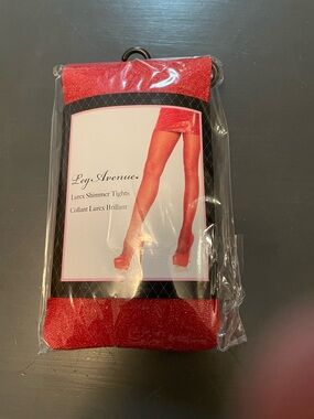 Leg Avenue Shimmer Lurex Tights in Bright Red 90-165lbs one size s/m